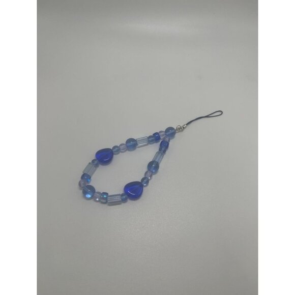 Handmade Blue Beaded Phone Charm | Dark Blue Strap | Phone Accessory - Picture 2 of 4